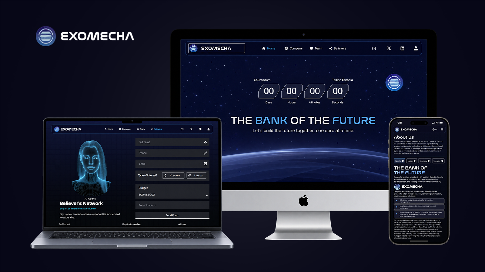 ExoMecha — Digital Banking Website for Neobank Platform case study